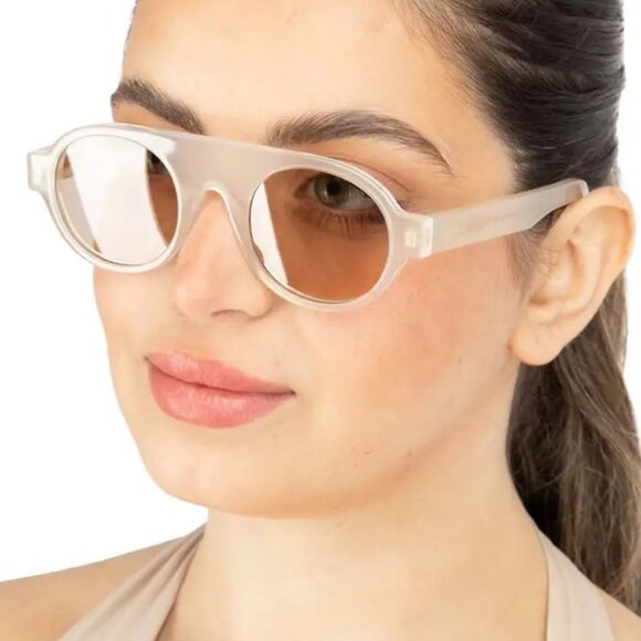 NEW LW40020F 21E LOEWE SUNGLASSES WHITE BROWN ROUND EYEWEAR LOEWE - Picture 1 of 11